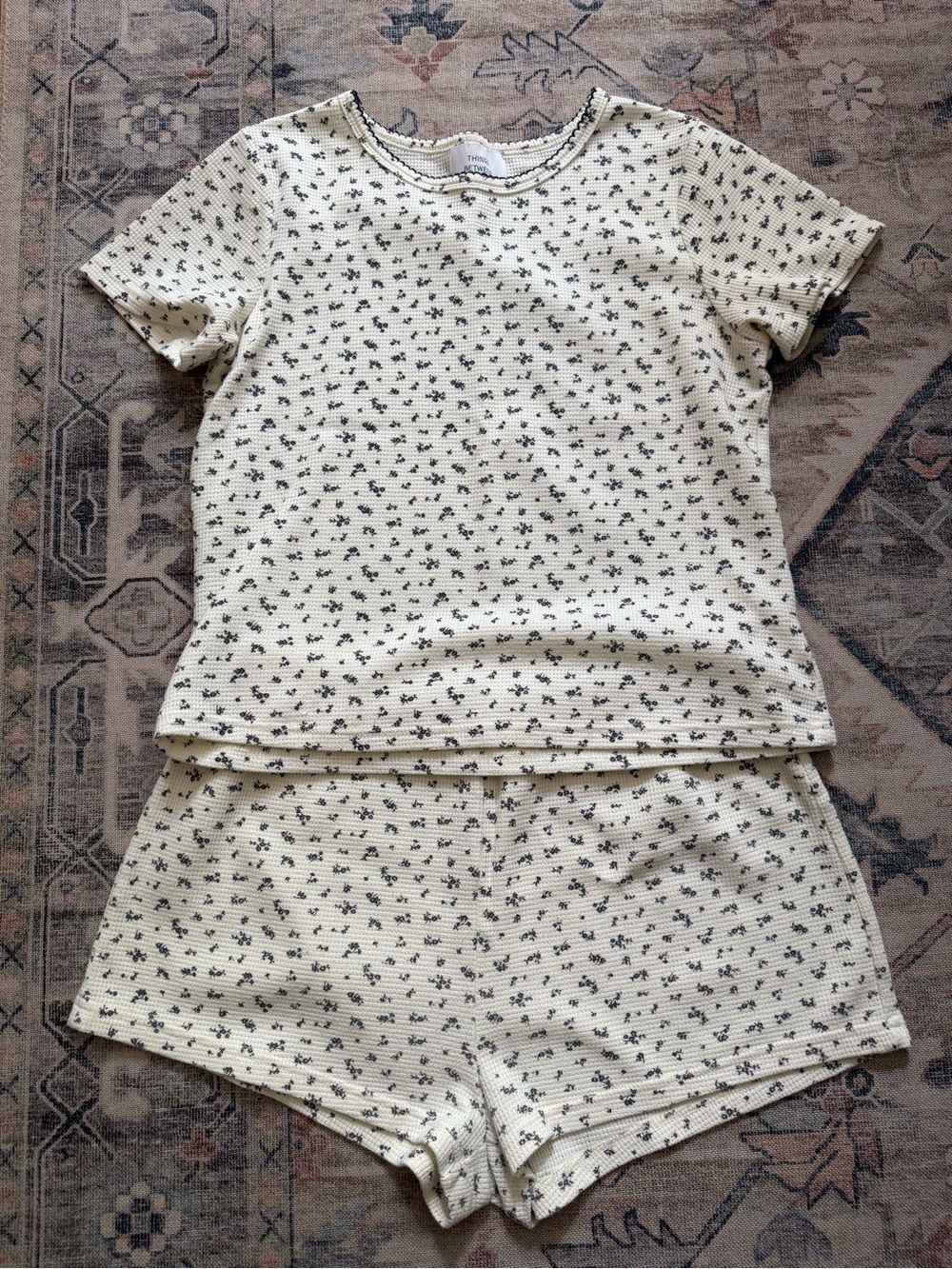 Cream Floral-Print Pajama Set - Short Sleeve Top & Shorts